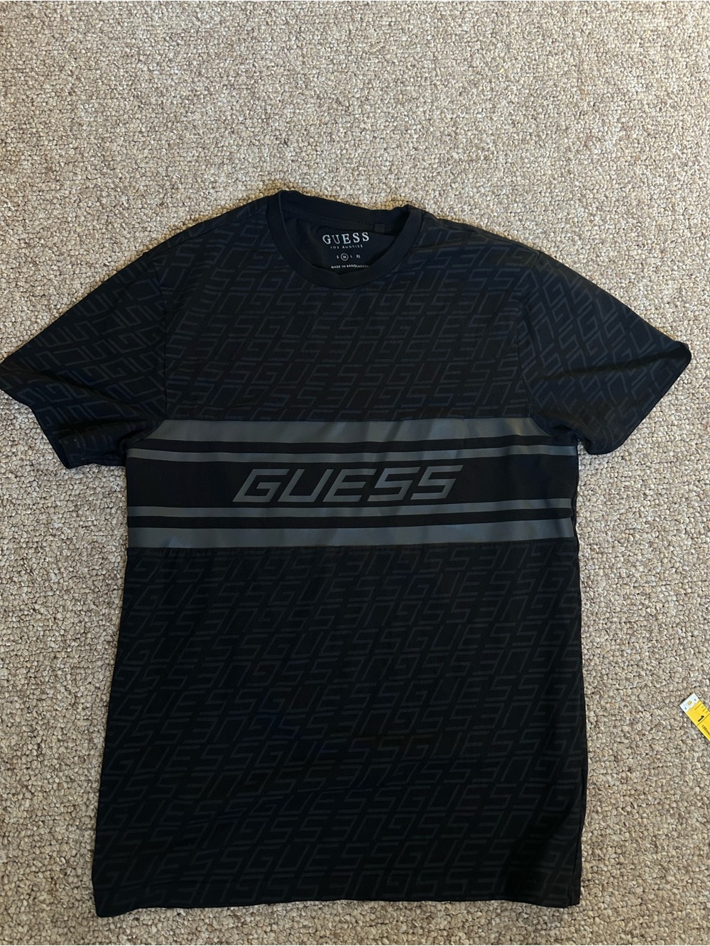 GUESS Black Tonal Logo Stripe Short Sleeve Tee